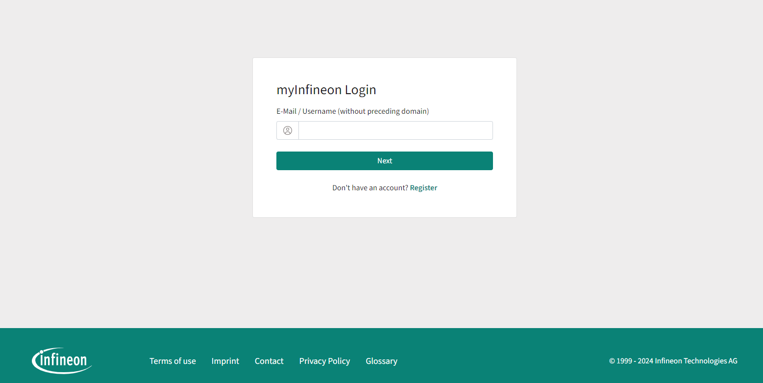 Showing the request to log in to a Infineon account.