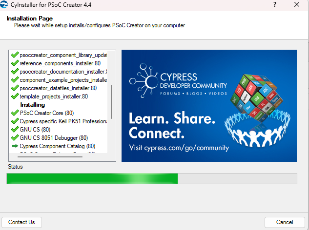 Showing a moment in the progress of installing the software.