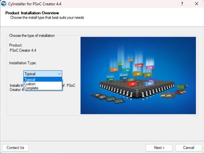 Showing the recommended type of installation of PSoC Creator.