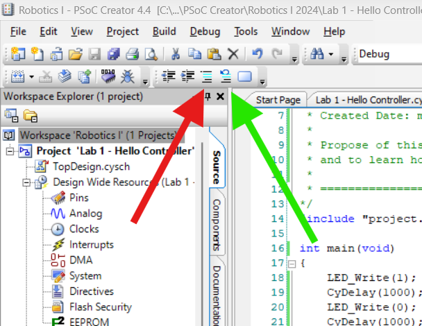 Showing the icon locations for “Comment Section” and “Uncomment Section.”