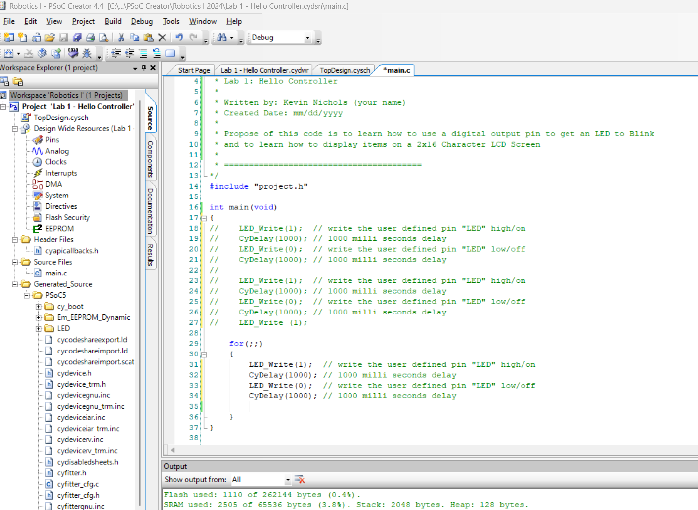 Showing the status of my code to showing tips on programming and blinking an LED.