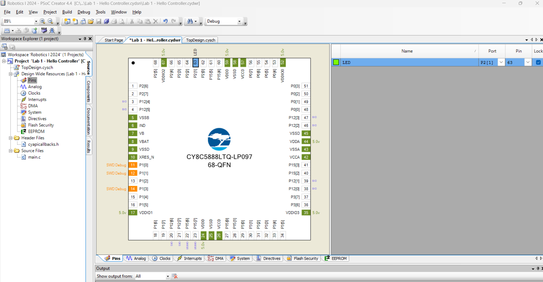 Showing how to assign the built-in LED to the digital output pin.