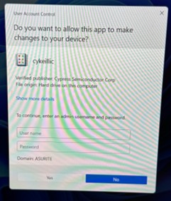 Showing the pop-up screen that asks to register or allow “cykeilic” app to make changes.
