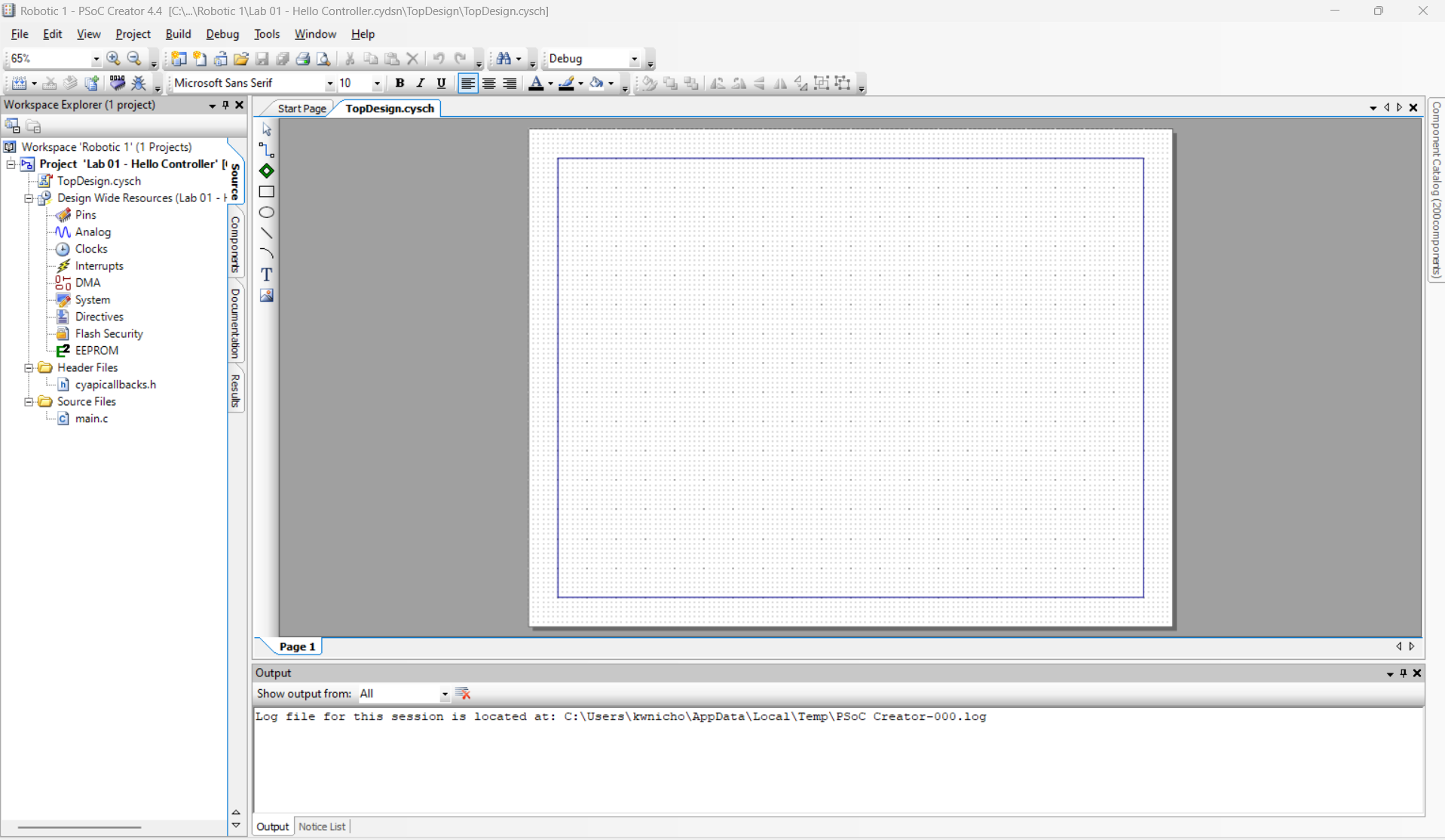 Showing the screen image of your freshly created project.