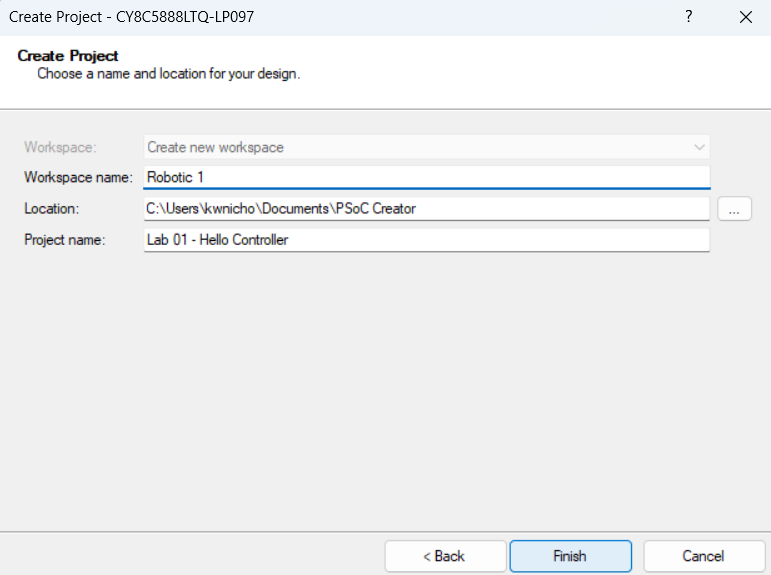 Showing the suggested naming for your Workspace and Project.
