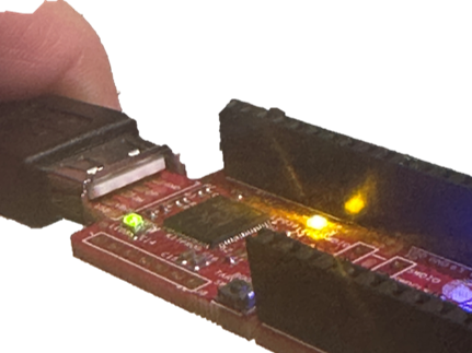 Showing how to connect the USB cable to make connection with the PSoC.