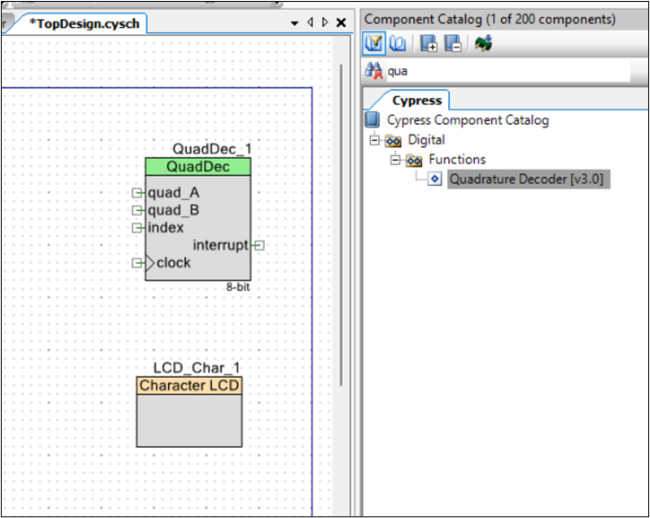 Showing the insertion of the Quadrature Decoder and Character LCD modules.
